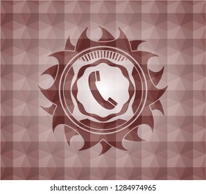 old phone icon inside red polygonal badge. Seamless.