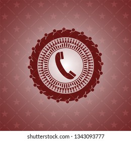 old phone icon inside red emblem. Retro