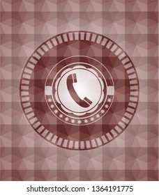 old phone icon inside red seamless emblem with geometric pattern background.