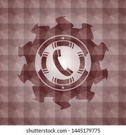 old phone icon inside red seamless emblem with geometric pattern.