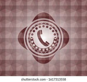 old phone icon inside red seamless emblem with geometric background.