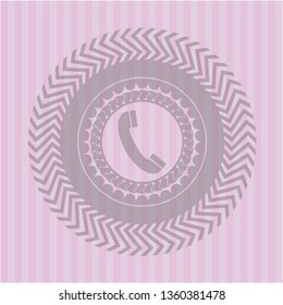 old phone icon inside retro style pink emblem
