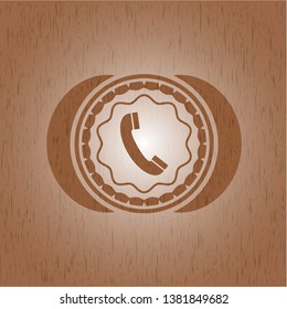 old phone icon inside retro style wood emblem