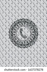 old phone icon inside shiny silver badge. Scales pattern. Vector Illustration. Detailed.