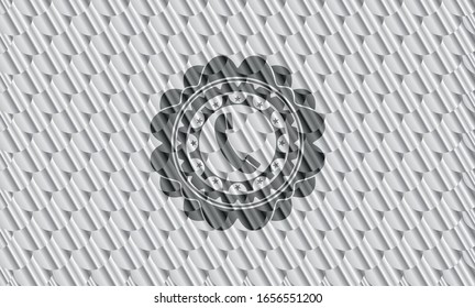 old phone icon inside shiny silver emblem. Scales pattern. Vector Illustration. Detailed.
