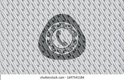 old phone icon inside shiny silver badge. Scales pattern. Vector Illustration. Detailed.
