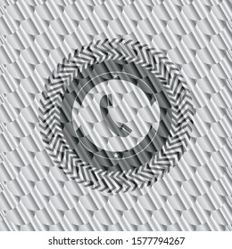 old phone icon inside silver color badge or emblem. Scales pattern. Vector Illustration. Detailed.