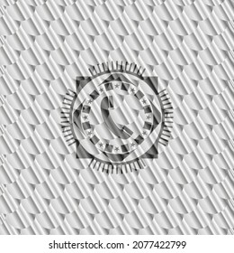 old phone icon inside silver shiny emblem. Scales pattern. Vector Illustration. Detailed. 
