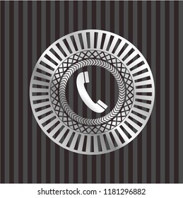 old phone icon inside silvery shiny badge