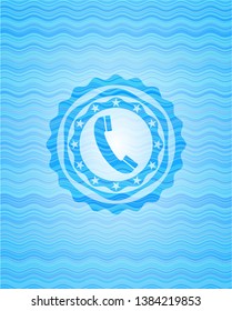 old phone icon inside sky blue water badge.