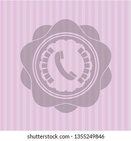 old phone icon inside vintage pink emblem