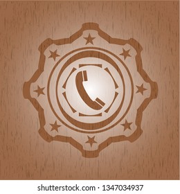 old phone icon inside wood emblem. Retro