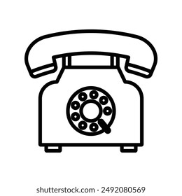 marca del logotipo lineal del icono del teléfono viejo en blanco y negro