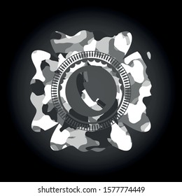old phone icon on grey camouflaged texture