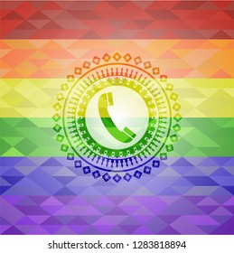 old phone icon on mosaic background with the colors of the LGBT flag