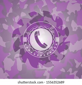 old phone icon on pink and purple camo pattern