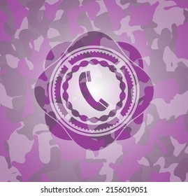old phone icon on pink and purple camo texture. 