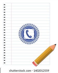 old phone icon pen effect. Blue ink. Vector Illustration. Detailed.