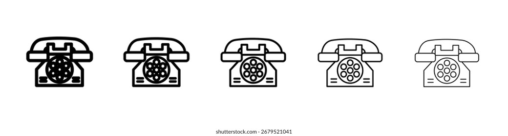 Conjunto de contorno de línea delgada de icono de teléfono antiguo o colección