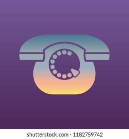 Old phone icon. Vector. Evening gradient icon at violet background.