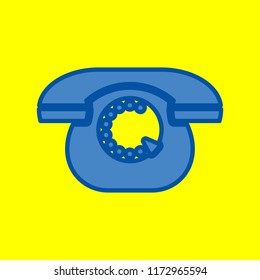 Old phone icon. Vector. Office style blue icon at yellow background.