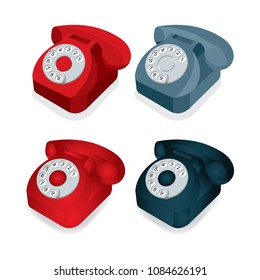 Old phone illustration in different drawing styles.
Vintage phones set. Classic phones with dial.
Flat and isometric phone icons.