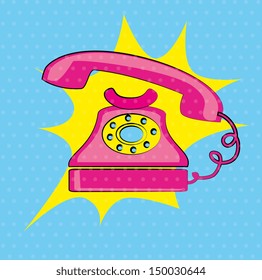 old phone over dotted background vector illustration 