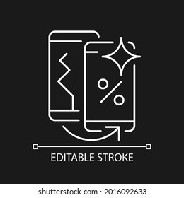 Altes Telefon Ersatz weißen linearen Symbol für dunkles Thema. Austausch alter Funktionsstörungen. Dünne, anpassbare Illustration. Einziges Vektorkontursymbol für den Nachtmodus. Bearbeitbarer Hub