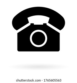 Old phone with shadow flat icon isolated on white background. Hotline symbol. Telephone vector illustration. Telephone contact