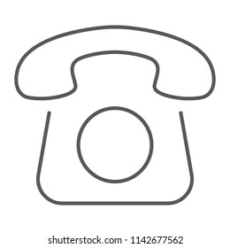 Old phone thin line icon, contact us and telephone, retro sign, vector graphics, a linear pattern on a white background, eps 10.