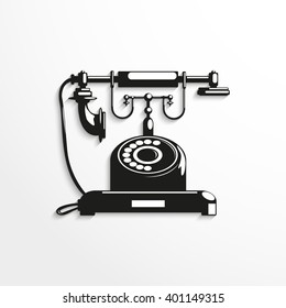 Old phone. Vector illustration. Black and white view.