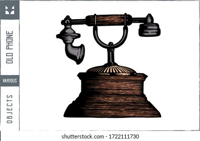 Old phone Vector illustration - Hand drawn - Out line
