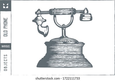 Old phone Vector illustration - Hand drawn - Out line