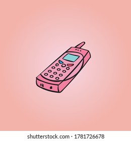 Old phone vector, Retro mobile phone illustration, hand drawing mobile phone, 