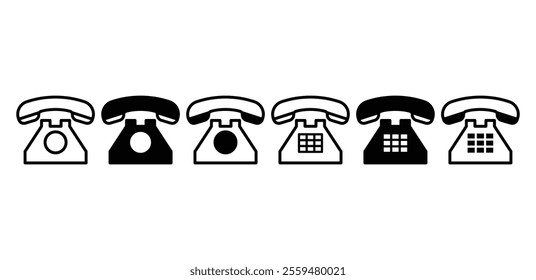 old phone vintage icon vector design outline and black fill colors illustration simple flat style collection isolated