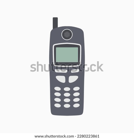 old phone, where the screen is small, lot of buttons, an antenna, the body is sturdy. but very useful in his time, a pioneer of communication tools which we know today, smartphone. great-grandfather