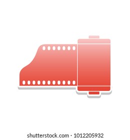 Old photo camera casset sign. Vector. Reddish icon with white and gray shadow on white background. Isolated.