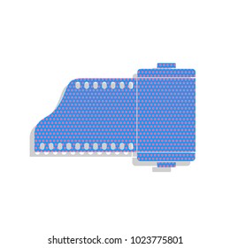 Old photo camera casset sign. Vector. Neon blue icon with cyclamen polka dots pattern with light gray shadow on white background. Isolated.