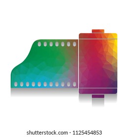 Old photo camera casset sign. Vector. Colorful icon with bright texture of mosaic with soft shadow on white background. Isolated.