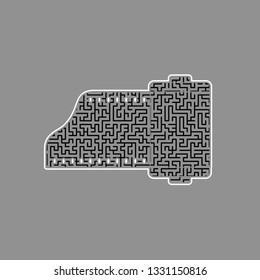Old photo camera casset sign. Vector. Black maze filled icon with white border at gray background.
