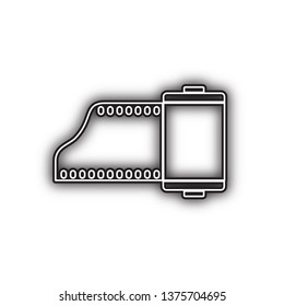 Old photo camera casset sign. Vector. Double contour black icon with soft shadow at white background. Isolated.