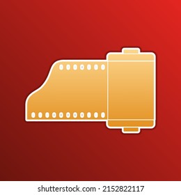 Old photo camera casset sign. Golden gradient Icon with contours on redish Background. Illustration.