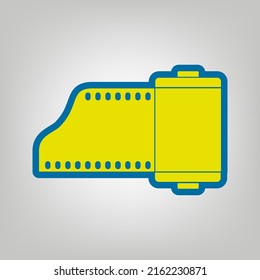 Old photo camera casset sign. Icon in colors of Ukraine flag (yellow, blue) at gray Background. Illustration.