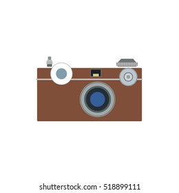Old photo camera flat icon symbol. Vector photographer equipment