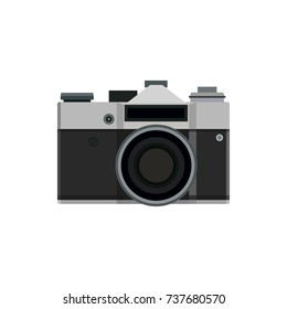 Old photo camera flat icon symbol. Vector photographer equipment object