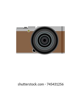 Old photo camera flat icon symbol. Vector photographer equipment object