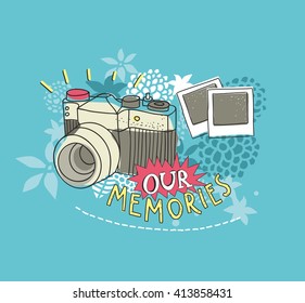 Old photo camera print. Vector illustration.