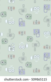 Old photo cameras pattern. Vector hand drawn illustration.

