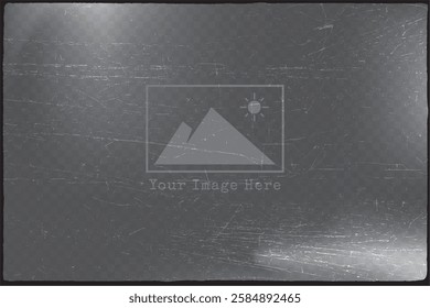 Old Photo Film with Real Scratches Texture and Frame Border or Edge as Modern Analog Devices Style Template and Your Image Here Icon - Black on Transparent Background - Vector Retro Graphic Design