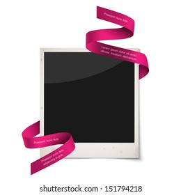 Old photo frame with red ribbon. Vector EPS10